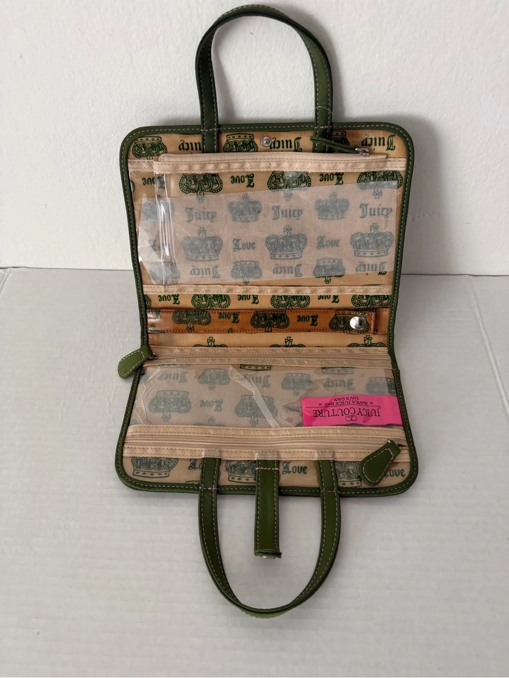 Y2K Juicy Couture Loves Cosmetic Bag Pouch Green Pink